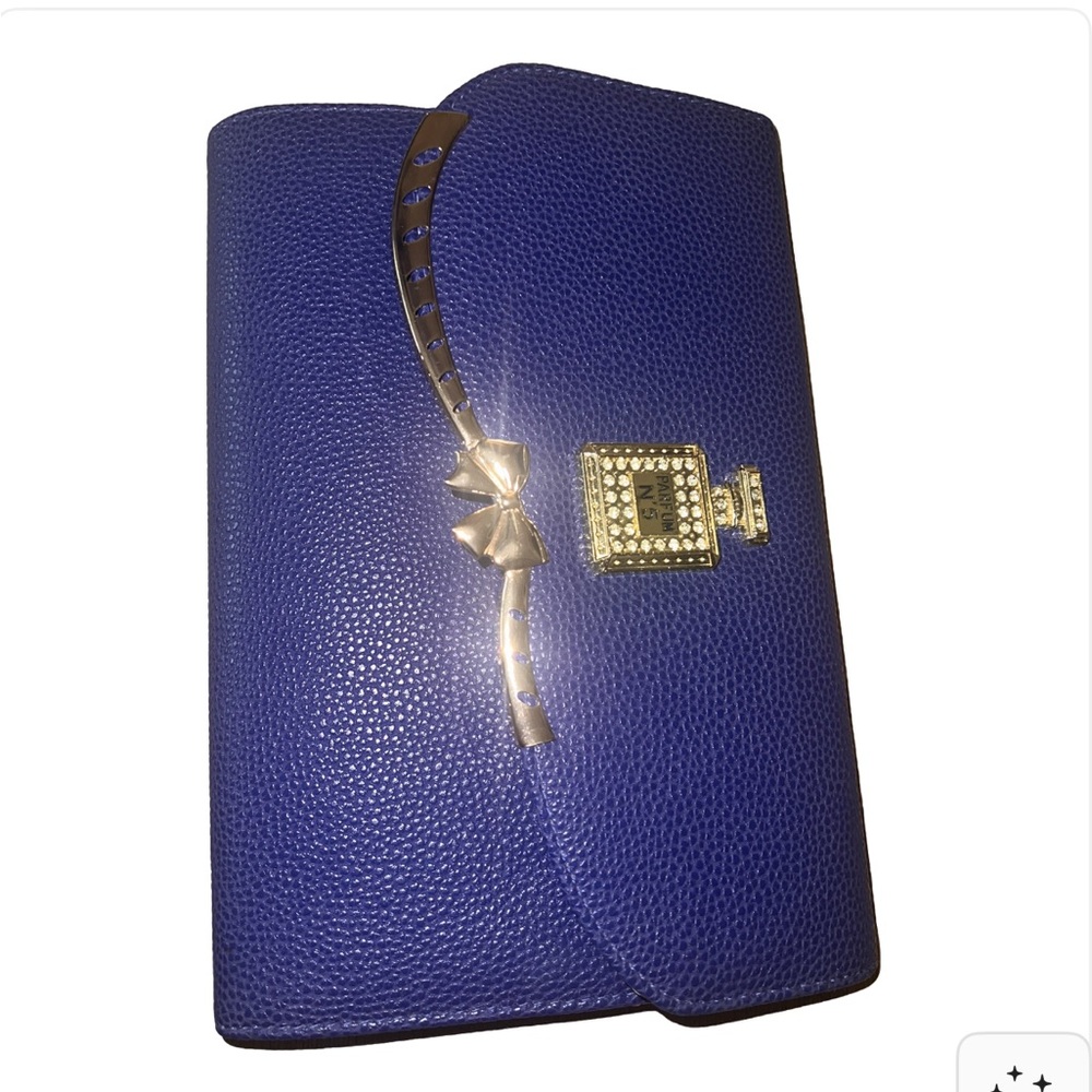 Elegant Blue Clutch with Gold Accents